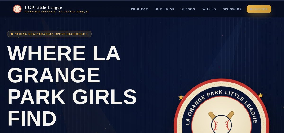 La Grange Park Fastpitch — youth softball league website designed by Kudbee